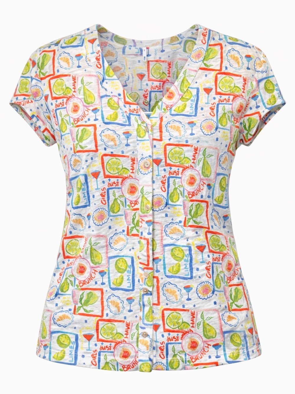 NWT Cynthia Rowley Women’s Button Up Linen Shirt Brunch Print Short Sleeve Small